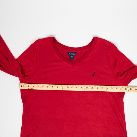 Nautica Mens Red Long Sleeve V‎ Neck T-Shirt Top Soft Stretch Large - Picture 10 of 13